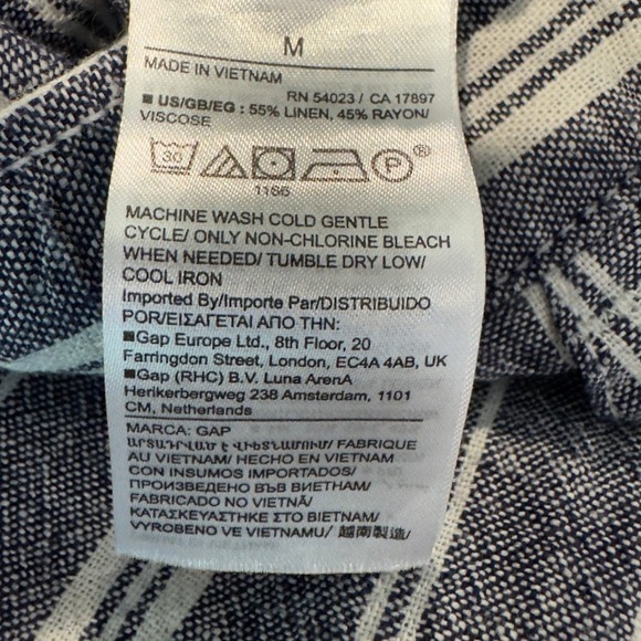 Linen Blend Wide Leg Pants M Blue White Stripes Drawstring Waist Pockets Coastal - Picture 6 of 9